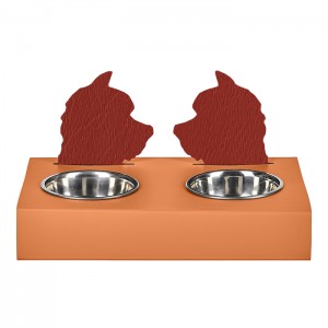 ADJ Подставка с мисками Dog, хром, 40x22xH7.5 см., цвет: коньяк/бордо ADJ Подставка с мисками Dog, хром, 40x22xH7.5 см., цвет: коньяк/бордо