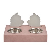 ADJ Подставка с мисками Dog, хром, 40x22xH7.5 см., цвет: пепельная роза/устричный ADJ Подставка с мисками Dog, хром, 40x22xH7.5 см., цвет: пепельная роза/устричный