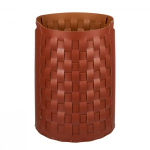ADJ Круглая корзина для белья Bottega, D40xH57 см., цвет: бордо/коньяк ADJ Круглая корзина для белья Bottega, D40xH57 см., цвет: бордо/коньяк