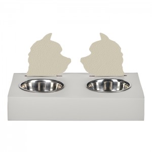 ADJ Подставка с мисками Dog, хром, 40x22xH7.5 см., цвет: белый/панна котта ADJ Подставка с мисками Dog, хром, 40x22xH7.5 см., цвет: белый/панна котта