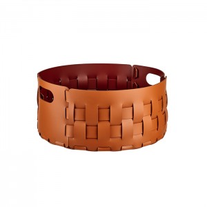 ADJ Bottega Круглая корзина для белья, D40xH20 см., цвет: коньяк/бордо ADJ Bottega Круглая корзина для белья, D40xH20 см., цвет: коньяк/бордо