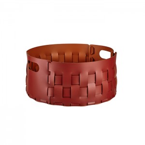 ADJ Bottega Круглая корзина для белья, D40xH20 см., цвет: бордо/коньяк ADJ Bottega Круглая корзина для белья, D40xH20 см., цвет: бордо/коньяк