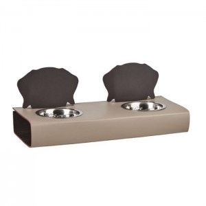 ADJ Подставка с мисками Dog, хром, 40x16xH6 см., цвет: капучино/шоколад ADJ Подставка с мисками Dog, хром, 40x16xH6 см., цвет: капучино/шоколад