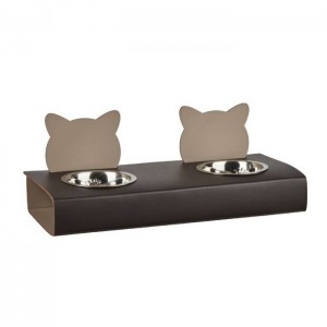 ADJ Подставка с мисками Cat, хром, 40x16xH6 см., цвет: шоколад/капучино ADJ Подставка с мисками Cat, хром, 40x16xH6 см., цвет: шоколад/капучино